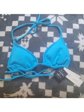 Salt + Cove Macy's NWT Turquoise Halter Triangle Strappy Bikini Top Size Large